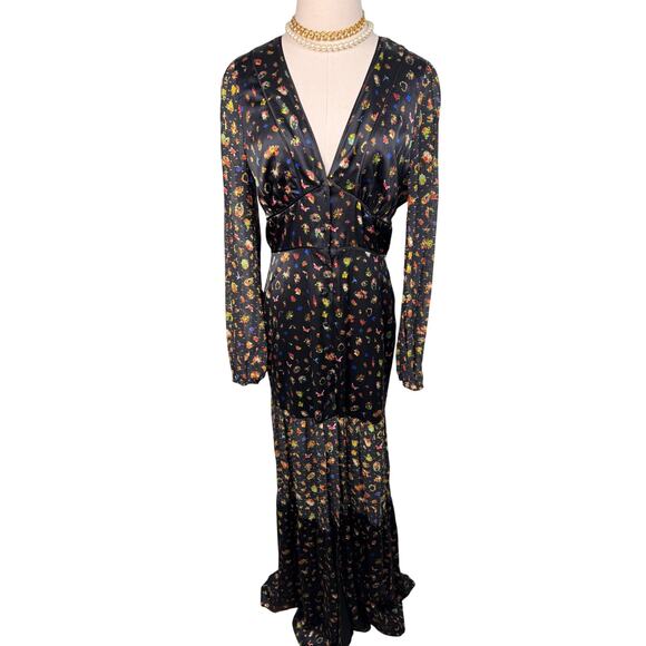 Cynthia Rowley Caroline Tiered Maxi Dress ditsy floral silk black size 8 medium - Picture 8 of 13